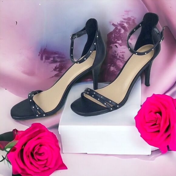 A New Day Womens Size 9.5 Heels Black With Studs Adjustable Ankle Straps - Picture 6 of 7